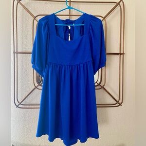Vibrant Blue Dress with Square Neckline
